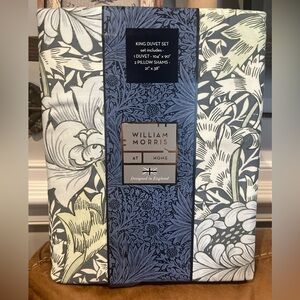 NWT William Morris At Home King Duvet 3pc Set Chrysanthemum Sea Blue 100% Cotton